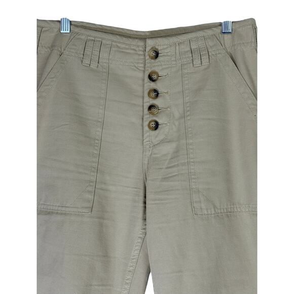 Mod Ref Tan Button Closure Straight Leg 100% Cotton High Waist Bottoms Size M - Picture 2 of 9